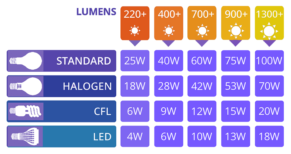 Light Bulb Type Comparison Chart